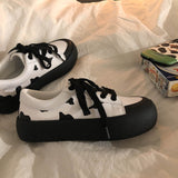 Kukombo Women Sneakers Kawaii White Harajuku Sports Shoes Cow Print Lolita Flat Platform Vulcanize Korean Running Rubber Casual