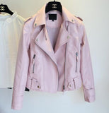 Christmas Gift Fitaylor Female New Spring Autumn PU Leather Jacket Faux Soft Leather Coat Slim Black Rivet Zipper Motorcycle Pink Jackets
