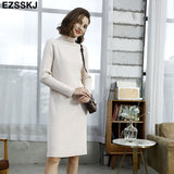 Christmas Gift 2021 Autumn Winter long thick Sweater Dress Women turtleneck long Sleeve straight maix Dress female girl warm long dress