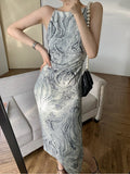 Kukombo Elegant Strap Dress Women's Clothing Summer One-Neck Rock Texture Bodycon Dress 2022 Korean Fashion Robe Female Vestidos k30