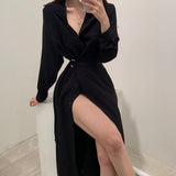 Kukombo Graduation Gift Big Sale  Vintage French Korean Style Design Long Shirt Dress Elegant Waist Lace Harajuku Dresses for Women Party Autumn New Clothes