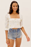 Kukombo Spring And Summer Blouses Women New Retro Daisy Embroidery Ruffled Short Sleeve Corset Shirt Top Pullover Blouse