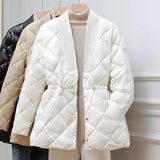 Kukombo New Autumn Winter Women Jackets Quilted Puffer Parkas High-Quality Warm Drawstring Sweet Oversized Coat CO9850