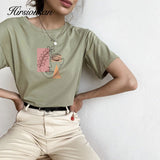 Christmas Gift Hirsionsan Aesthetic Graphic Cotton T Shirts Women Summer Simple Line Print Loose Tees Vintage Short Sleeve Casual Female Tops