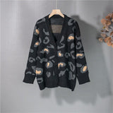 Kukombo New 2022 Women's Autumn Winter Sweaters Fashionable Elegant Button Cardigans Leopard Oversized Vintage Tops SWC3186JX