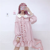 Kukombo Hstar Cute Women's Lolita OP Dress Flouncing Trim Japanese Harajuku Long Sleeves Victorian Dress Vestidos Gothic Lolita Cosplay