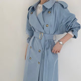 Christmas Gift British Double Breasted Oversized Long Trench Coat Women Fashion Windbreaker Female Turn-down Collar Long Overcoat Vintage Cloth