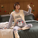 Christmas Gift Wholesale 2021 WAVMIT Autumn Winter Women Warm Flannel Pajama Set Thicken Girl Print Pyjama Set Long Sleeve Sleepwear Set Women