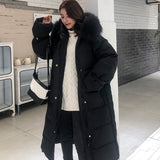 Christmas Gift 2021 New Winter Big Fur Collar Coat Mid-length Over-the-knee Padded Jacket Women Korean Loose Down Padded Jacket