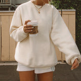 Kukombo  Women Solid Tracksuits Casual Long Sleeve Pullover Sweatshirt And Drawstring Shorts Suits Fashion Loose Female Two Piece Sets
