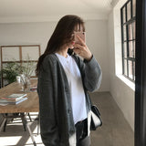 Kukombo Gray Sweater Cardigan Women 2022 Autumn V Neck Casual Single Breasted Outwear Korean Chic Fashion Knitted Long Sleeve