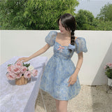 Kukombo  Floral Sweet Princess Dress Women Vintage Puff Sleeve Sexy V-Neck Mini Dress Female Evening Party Korean Fairy Dresses 2022 Y2k
