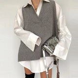 Christmas Gift Hirsionsan V Neck Knitted Sweater Vest Women 2021 New Korean Cashmere Loose Vest Pullovers Female Solid Sleeveless Knitwear
