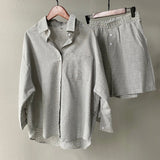 Kukombo Christmas Gift Msfancy Summer Two Piece Set Women Cotton Shorts Sets Vintage Boho Oversized Shirt High Waist Loose Shorts Mujer Sets