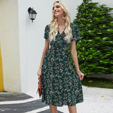Christmas Gift Women's Summer Dress 2021 New Girl V-neck A-line Short Sleeve Chiffon Long Floral Party Beach Red Dress Femme Robe Clothing