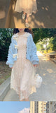 Kukombo  2022 Winter Lace Fairy Dress Women Sweet Flare Sleeve Casual Korean Party Dress Female Elegant Slim Design Evening Vintage Dress