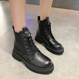Kukombo British Style Martin Boots 2021 New Women's Short Shoes Brown Black Grey Platform Autumn Spring Rubber Fashion Lace-up