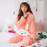 Christmas Gift Coral Velvet Pajamas Women Autumn and Winter Thicken Warmth Student Cute Cartoon Korean Loose Hooded Flannel Suit
