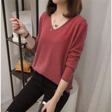 Christmas Gift V-neck Oversize Pullovers Sweaters Women's Spring New Solid Knitted Casual Loose Soft Bottoming Female Basic Sweater Top