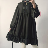 Christmas Gift Kawaii Gothic Lolita Dress Cute Fairy Harajuku Mall Goth Black Party Dresses Long Sleeve Ruffles Dark Academia Cosplay
