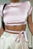 Kukombo Elegant Satin Summer Top Camis Women Backless Bandage Crop Top White Short Tops 2023 Blusas De Mujer
