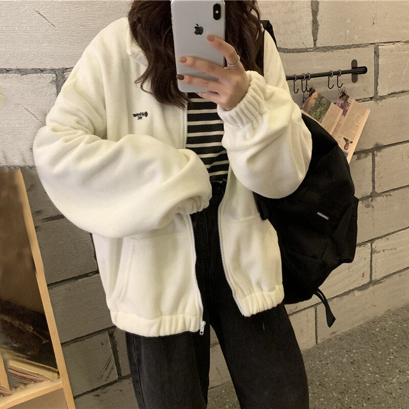 Kukombo Zip Up Hoodie Female Sweatshirt E-Girl  Coat Winter Oversize Sweatshirt Jacket Trendy Solid Pocket Harajuku Aesthetic Jacket