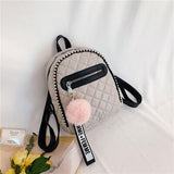Kukombo Back to school  Hairball Tassel Women Backpack Small Diamond Pattern School Bag Backpacks For Girls Teenagers Braided Chain Students Rucksack