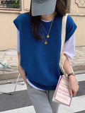 Christmas Gift casual spring autumn oversize sweater vest Women basic loose O-neck sleeveless Sweater tank top female