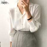 Christmas Gift 2021 Vintage Solid White Chiffon Blouse Tops Spring Cardigan Women Blouses Long Sleeve Women Shirts Clothes Blusas Mujer 9379 50