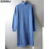 Christmas Gift 2021 autumn winter thick straight maxi sweater dress women high neck long sweater dress elegant female loose Warm maix  dress