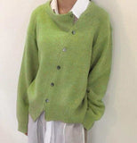 Kukombo Khaki Cardigan for Women Sweater Irregular Knitted Oblique Single Breasted 2024 Spring Clothes Grey Casual Fashion New