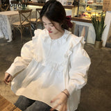 Kukombo Blouses Women French Vintage Peter Pan Collar Design Tender Japanese Style Full Sleeve Edible Tree Fungus Girlish Fashion Spring