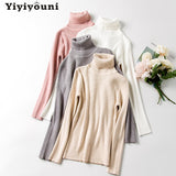 Christmas Gift Yiyiyouni Casual Turtleneck Ribbed Knitted Sweaters Women Long Sleeve Solid Pullover Women 2021 Autumn Winter Slim Korean Jumper