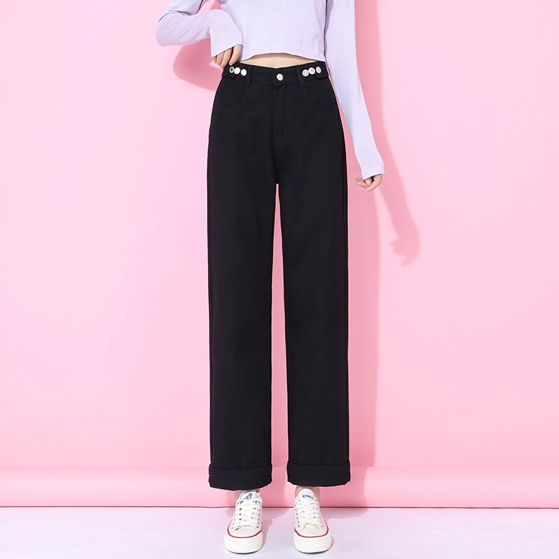 Christmas Gift Korean jeans Plush thickened wide leg pants women's high waist loose high waist new trend in autumn and winter 2021