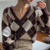 Christmas Gift Fall 2021 Women Clothing Oversize Womens Sweaters Autumn Vintage Loose Winter Sweater Knitted Women Cardigan Knit Button rhombus