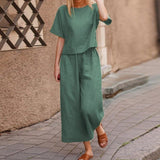 Casual Women Linen 2 Piece Set Solid Color Loose Comfortable Drawstring Long Sleeve Home Suits 2022 Lounge Wear Tracksuit