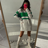 Kukombo Knitted Striped Sweater Long Sleeve Tops Jumper Zip Up Turtleneck Pullover Knitwear Oversized Knit Long Sweaters For Women 2023