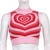 Sweetown 2000s Aesthetic Cute Knitted Tank Vest Pink Heart Print Kawaii Graphic T Shirts Womens Brown Vintage E Girl Crop Top