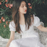 Kukombo Elegant Fairy Dress Women White French Puff Sleeve Chiffon Dress Korean Japan Style Sweet Vintage Retro Summer Dress 2022