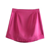 Kukombo Stylish Elegant Satin Mini Skirt Women 2022 Fashion High Waist Skirts Female Casual Faldas