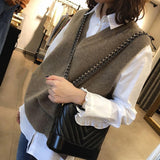 Christmas Gift Fall V neck Girls Pullover vest sweater Autumn Winter short Knitted Women Sweaters vest Sleeveless Warm Sweater Casual oversize