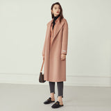 Christmas Gift FANSILANEN 100% Wool Blend Long Women's Coat Autumn Winter Cashmere Black Winter Coat Female Woolen Pink Jacket Overcoat Ladies