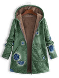 Christmas Gift Women Winter Coat Casual Floral Print Hooded Zipper Cotton Womens Coat Vintage Pocket Zipper Loose Plus Size Female Outwear