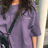 Kukombo Women Short Sleeve T-Shirts Loose Casual Letter Embroidery O-Neck Korean Style Fashion All-Match Student Streetwear Ulzzang Chic