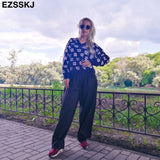 Christmas Gift oversize blue floral Sweater Pullovers Women winter autumn thick v-neck chic 2021 sweater long sleeve sweater top