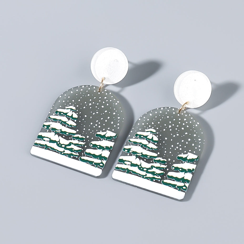 Christmas Gift Christmas Series Geometric Acrylic Earrings Fashion Embossed Print Christmas Tree Santa Claus Earrings New Year Jewelry Gift