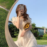 Kukombo Summer Dot Print Design Sweet Dress Short Sleeve Chiffon Elegant Dress Korean Style Square Collar Party Dress Female
