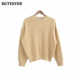 Christmas Gift BGTEEVER Thicken Basic O-neck Women Knitted Sweaters Casual Loose Solid Jumpers Female Long Sleeve Pullover Tops 201 Autumn