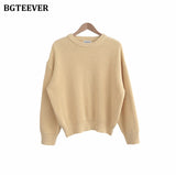 Christmas Gift BGTEEVER Thicken Basic O-neck Women Knitted Sweaters Casual Loose Solid Jumpers Female Long Sleeve Pullover Tops 201 Autumn