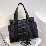 Back To College 2023 Hit Winter Brand Textured Padded Design Duffel Women Bag Nylon Big Totes Plaid Shoulder Bags Designer Shopper Handbags